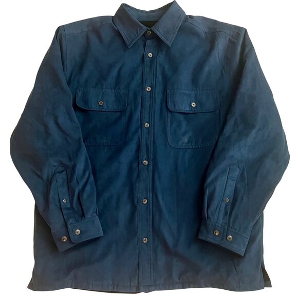 Mens Faux Suede Shacket Overshirt SZ M Transition Mid-Layer Fleece Lined Indigo - Picture 2 of 15